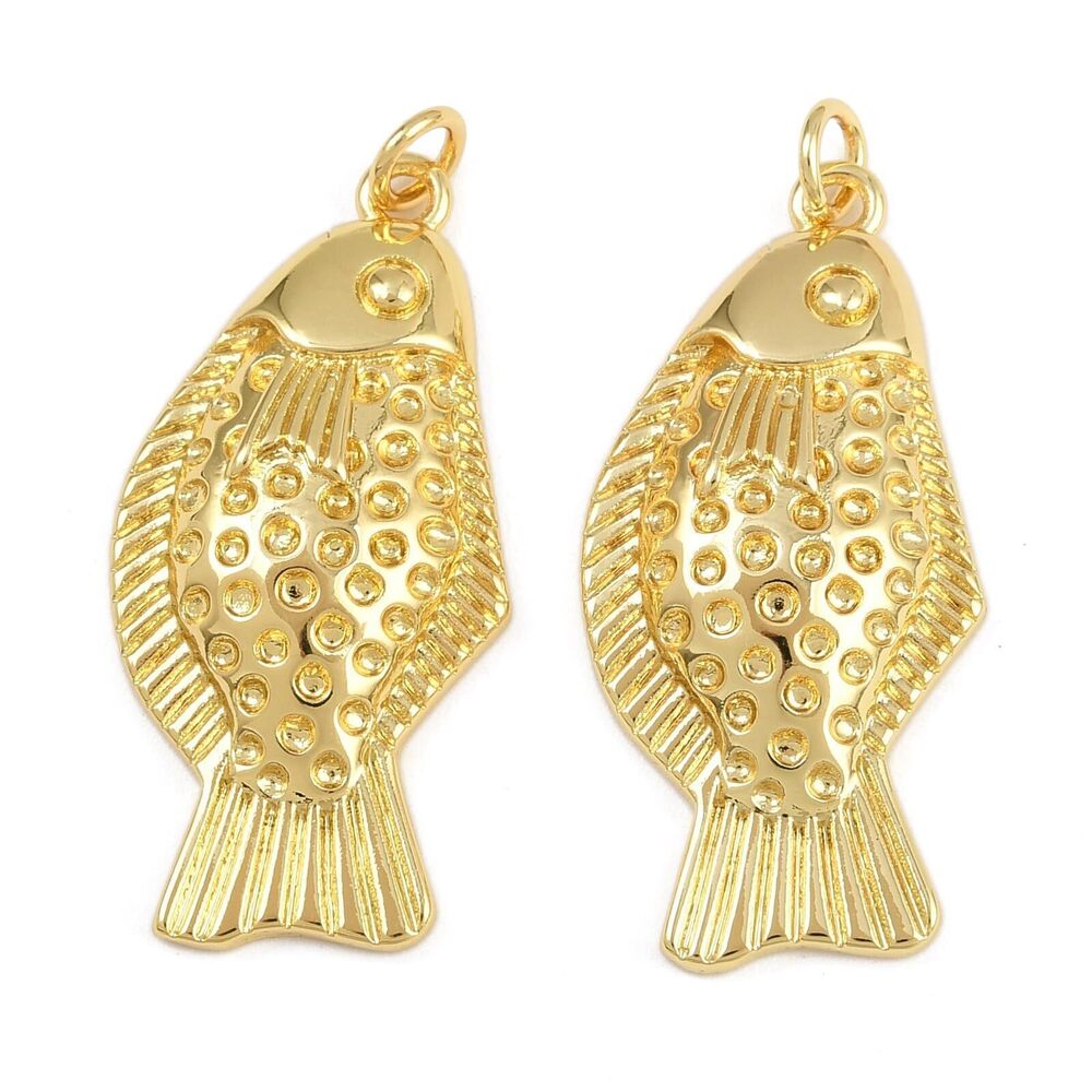 1535 10 pcs Sea Fish Theme Brass Charms Ocean Animal Real 18K Gold Plated